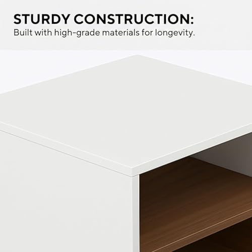 Image of FFO Side Tables for Bedroom with Drawers | Bed Side Table for Bedroom with Drawer, Wooden Bedside Drawer with Open Shelf, Modern Side Table for Bed Room, White Walnut Finish, DIY