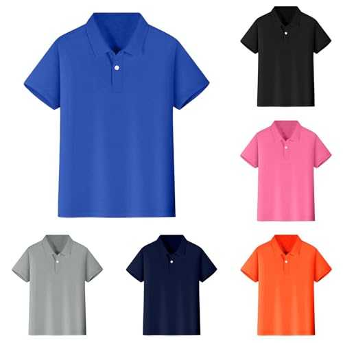 Preppy Boys Girls Pique Polo Shirt Short Sleeve Solid Active School Uniform Button Closure Breathable Performance Tshirt 5-124