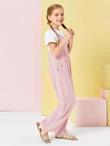 Image of Haloumoning Girls Overalls Kids Casual Sleeveless Wide Leg Jumpsuit Loose Rompers with Pockets 5-14 Years