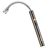 RONXS Lighter, Candle Lighter Camping Lighter Grill Lighter USB Lighter Plasma Arc with LED Battery Display Safety Switch, Longer Flexible Neck for Candle Cooking BBQs Fireworks (Champagne)