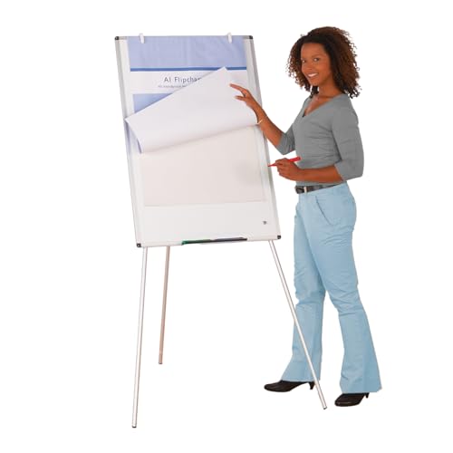 Budget Magnetic Tripod Flipchart Easel A1 Size Height Adjustable Dry-Wipe Surface 1000 x 680mm- Ideal for School Office Presentation