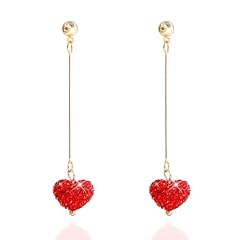 A3:Long Red Heart Stud Earrings
