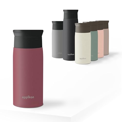eppikan EppiToGo Termo de Acero Inoxidable, taza aislada, Travel Mug, Coffee-to-go, Taza para Coche, 350 ml, 500 ml, taza de viaje, antigoteo con Apertura de 360º higiénica (Bordeaux, 350 ml)