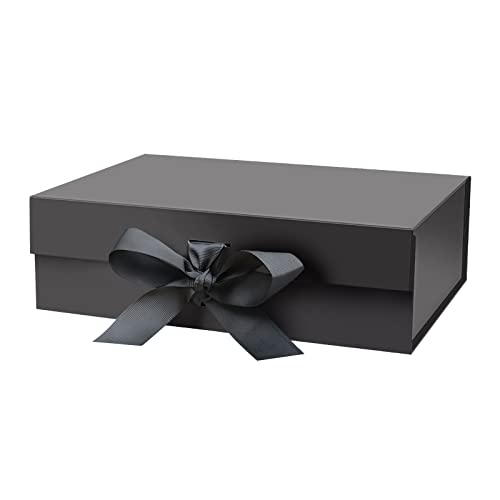 10.5"X7.5"X3.1" Black Magnetic Gift Box with Lid and Ribbon for P...