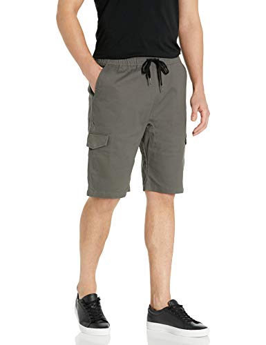 Brooklyn Athletics Men's Cargo Slim Fit Multi Pocket Stretch Twill Short, Charcoal, Small