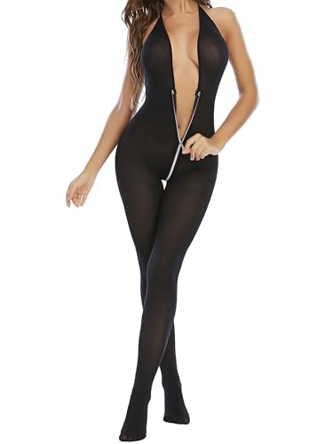 Mingnos Erotische Bodystockings für Damen Halfter Ganzkörper Strumpfhose Nylon Catsuit Rave Body Transparent Ärmellos Dessous Rückenfreie...