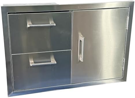 Outdoor Kitchen Door Drawer Combo Cabinet Stainless Steel, 32-inch Double Drawer Combo Right Opening Access Door for Outdoor Kitchen Island, Kitchen Storage, or Patio Grill Station