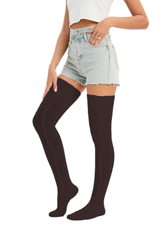 Image of YELAIVP Women's Thigh High Socks Over Knee Cable Knit Boot Stockings Winter Long Warm Leg Warmers
