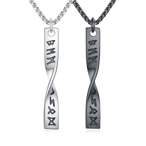 CRWENG Couple/Friendship Necklaces for Him and Her 925 Sterling Silver Bar Necklace for Couples 2 Twisted Bar Pendant Necklace Best Friends, Boyfriend and Girlfriend Amulet Viking Love Jewelry Gifts for Couple