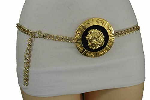 Women Fashion Belt Waist Hip Gold Metal Lion Buckle Size XS S M4