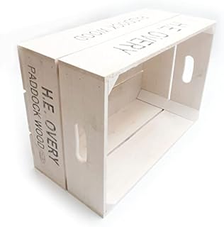 Jones & Grey A Large White Wash Vintage Style Rustic Wooden Apple Fruit Crate Bushel Box Storage