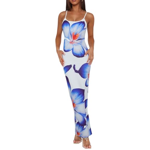 Image of Womens Summer Casual Floral Dresses Spaghetti Strap Bodycon Maxi Beach Dress Elegant Evening Party Long Dresses (US, Alpha, Medium, Regular, Regular, Purple)