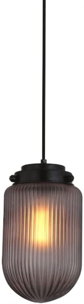 Lustre à abattre en verre à rayures 30cm gris cylindrique 1 lumière