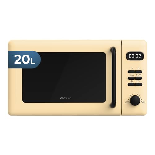 Cecotec Micro-ondes Digital avec Grill de 20L Proclean 5110 Yellow. 700W en 6 Niveaux et Grill de 800W, Mode Décongélation, Signal de Fin de Cuisson, Lampe...