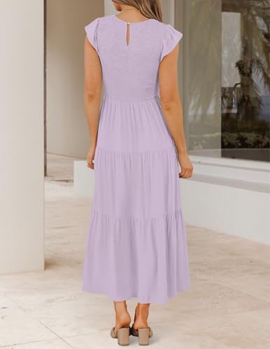 Image of ZESICA Women's 2026 Summer Casual Flutter Short Sleeve Smocked Midi Dress