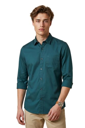 Image of Peter England Men's Slim Fit Full Sleeve Casual Shirt in Twill Weave Cotton