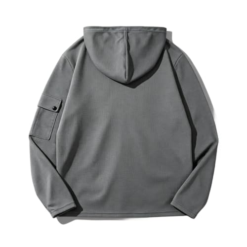Mens Waffle Long Sleeve Shirt Hooded Hoodie Button Down Shirt Blouse - image 4