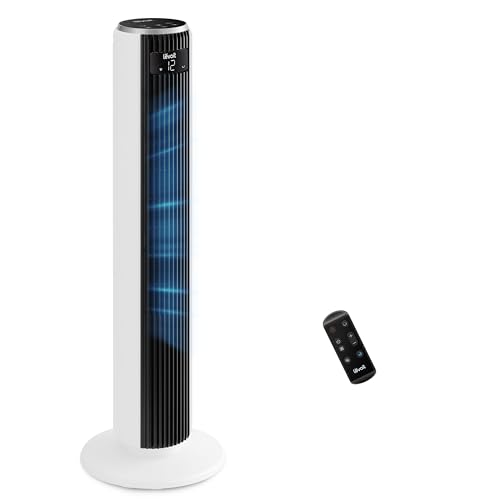 LEVOIT Ventilatore a Torre 20 dB Silenzioso, Potente 7,9m/s, 12 Velocità, 4 Modalità, Telecomando & LED, Timer da 1-12 ore, Oscillazione a 90°, Risparmio 26W, per Camera Letto, 92 cm, Bianco Puro
