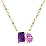 Turandoss February Birthstone Necklace for Women Gold Amethyst Necklace October Birthstone Jewellery Tourmaline Necklaces Birthday Mothers Day Gifts for Women Girls Mum Girlfriend Birthday Gift