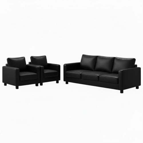 Image of FURNY Haster 5 Seater Premium Leatherette 3+1+1 Sofa Set (Black) Premium Finish | Comfortable & Ideal for Living Room