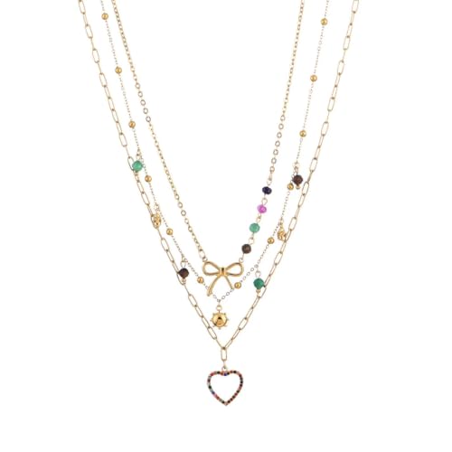 Pendentif en forme de cœur en strass arc-en-ciel et perles multicolores