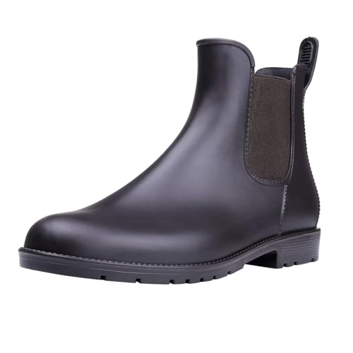 Asgard Women's Ankle Rain Boots Waterproof Chelsea Boots, Dark Brown 38.5 (Size 8)