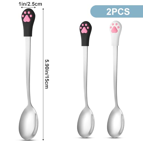 Sibba 2 Stück Katzen Löffel Edelstahl Haustier Futter Löffel Tierfutter Dosenlöffel Hundelöffel Pet Cat Can Spoon Futterlöffel Langer Griff Futterdosenlöffel zum Füttern von Nassfutter für Haustiere