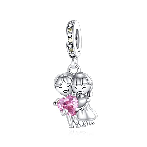 Amuefer Parejas Enamoradas Charms para Pulseras y Collares, Colgante de Plata de Ley con Circonita Cúbica, Navidad Joyería Regalos para Mujeres Niñ