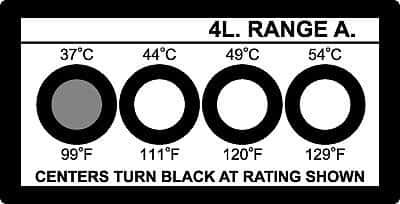 Digi-Sense Irreversible 4-Point Horizontal Temperature Label, 180-210F/82-99C: 10/Pk