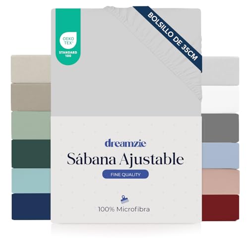 Dreamzie Sabanas 120x200 cm - Esquinas de 35 cm para Colchones Gruesos - 100% Microfibra, Gris, Certificada sin Productos Químicos (Oeko Tex), Sabanas Bajeras Completamente Elásticas