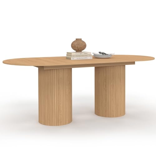 IDMarket - Table à Manger Extensible Ovale Juliette 6-10 Personnes Pieds cylindriques Effet Lattes 160-200 cm