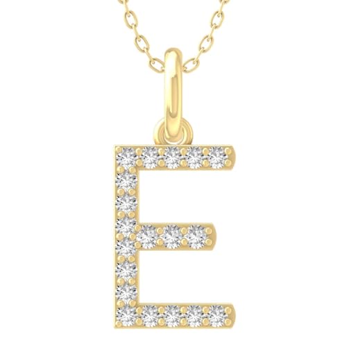 1/10 Carat Round Diamond A-Z initial Pendant Necklace | 10K, 14K Yellow or White Gold and Sterling Silver Cable Chain Necklace 18 inch | I-J Color and I2-I3 Clarity
