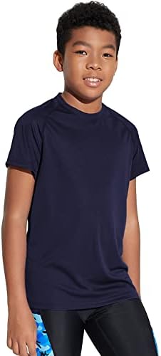 DEVOROPA Youth Boys Rash Guard Toddler Swim Shirts Short Sleeve Sun Shirts Lightweight Quick Dry UPF 50+ Kids Surf Swimsuit