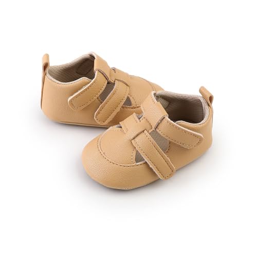 Image of HsdsBebe Baby Boys Girls Pu Leather Hard Bottom Walking Sneakers Toddler Rubber Sole First Walkers Infant Cartoon Slippers Crib Shoes