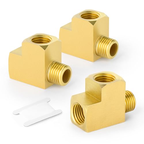 Image of GASHER 3Pcs Brass Tee Fitting, 1 /2 inch FNPT x 1 /2 inch FNPTx 1 /2 inch MNPT Pipe Fittings, Male Run Tee