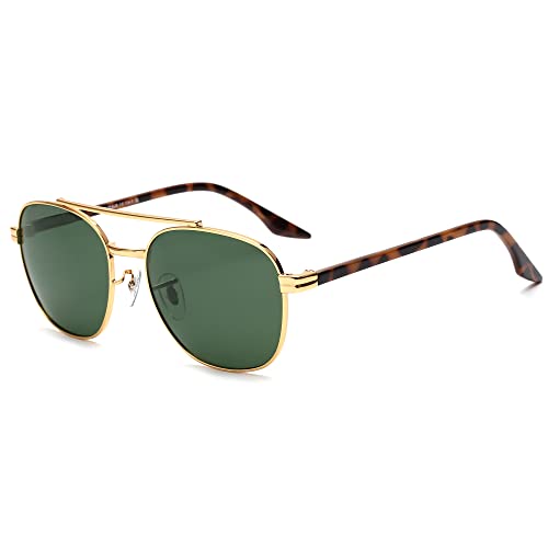 Image of JIM HALO Retro Square Aviator Sunglasses Premium Glass Lens Flat Metal Eyewear Men Women