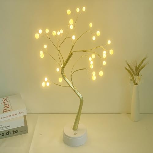 Bonsai de Navidad de mesa de luz del árbol,50CM 36 Perla LED DIY lámpara de árbol artificial,hilo de cobre luces de cadena para el dormitorio de escritorio de Navidad Fiesta Decoración de interiores