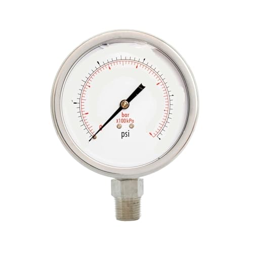 Manomètre de pression d'huile inox pour compresseur et circuit hydraulique 0-60 PSI