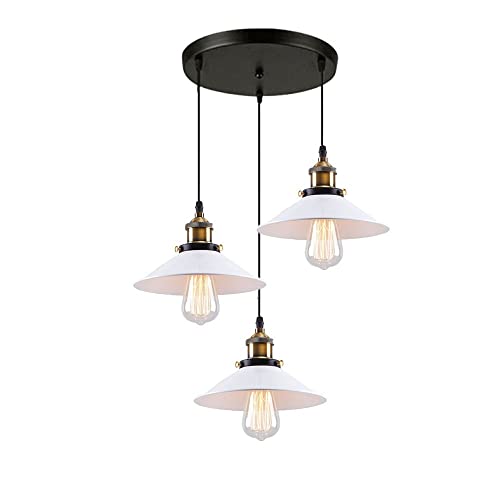 Zhi Ben Lustres, Luminaires Suspendus industriels Blancs Style Vintage en métal, Lustre à 3 lumières for îlot de Cuisine avec 39 Lampes Rondes Blanches(Round,White)