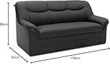 DOMO. collection Sofa Berlin, Leder, klassisches 3er Sofa, Polstergarnitur mit weichem Kunstleder und hochwertigem Federkern, 3 Sitzer 178 x 90 x 89 cm (BxTxH), schwarz