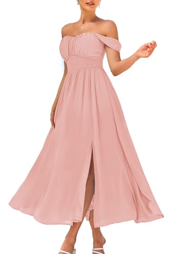 Image of GRACE KARIN 2026 Women's Summer Floral Wedding Guest Dress,Beach Flowy A Line Maxi Off Shoulder Bridesmaid Dresses