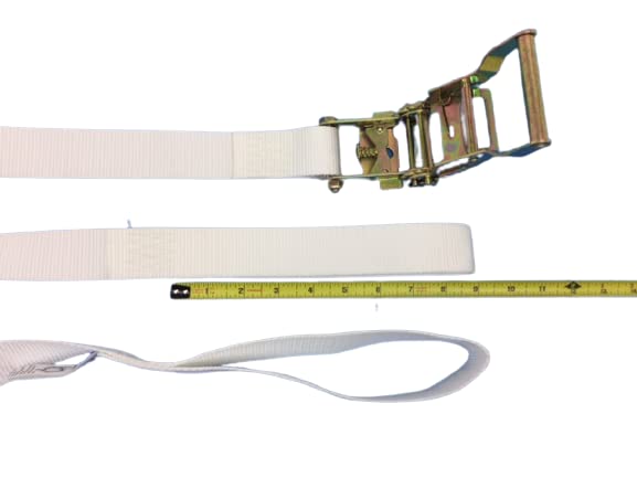 Everything Tie Down 2 inch x 15 Foot White Tent Ratchet Straps with Sewn Loops for Securing Tents or Large and Small Inflatables (8 Pack)