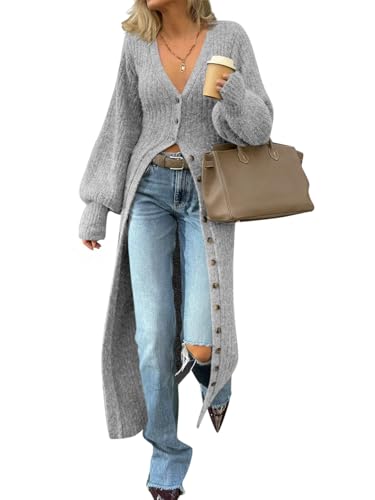 Saodimallsu Womens Long Cardigans V Neck Button Down Chunky Knit