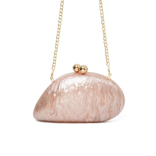 Image of Acrylic Shell Shaped Bag Luxury Marble Clutch Evening Purses for Women Glitter Handbag for Wedding Cocktail Party Prom