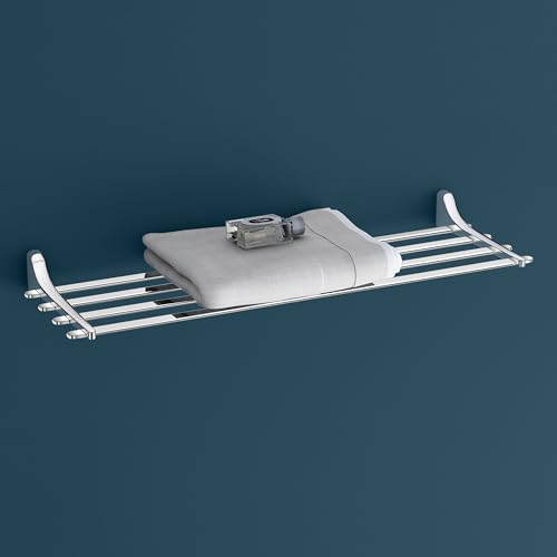 Image of Plantex Rich Brass 24-inch Towel Rack for Bathroom /Towel Hanger for Bathroom /Towel Stand /Bathroom Accessories - Unique (Chrome)