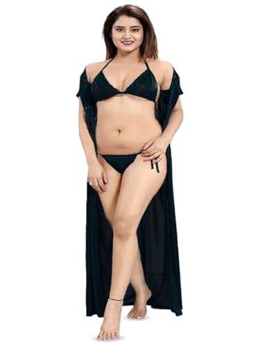 Image of Airgear Women Nighty 6 PCS Purple Satin with Bra Panty
