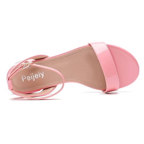 Image of Women's Ankle Strap Sandals, Low Block Heel, Open Toe Summer Dress Shoes with Buckle Closure