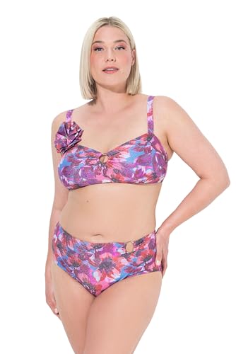 Ulla Popken Bikini Tina, Glitzerprint, Blumenbrosche Juego, Rosa Hibisco, 48 Mujeres