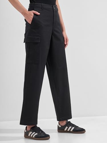 Image of Tokyo Talkies Pure Cotton Straight Wide Leg Cargo Pants |Relaxed Fit Utility Trousers