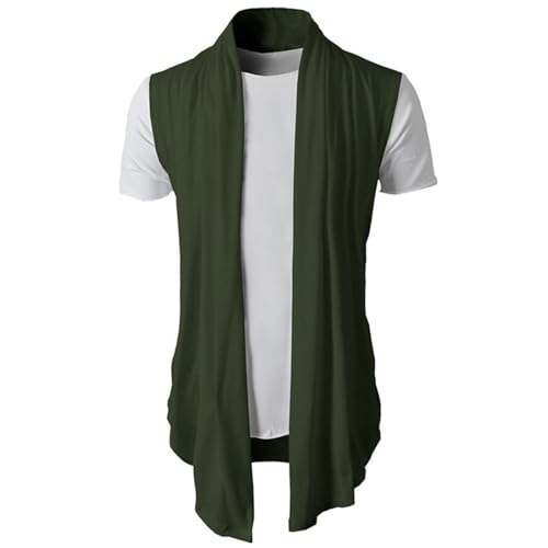 Mens Casual Shawl Collar Open Front Sleeveless Long Cardigan Lightweight Ruffle Kimono Vest with Long Drape Cape2